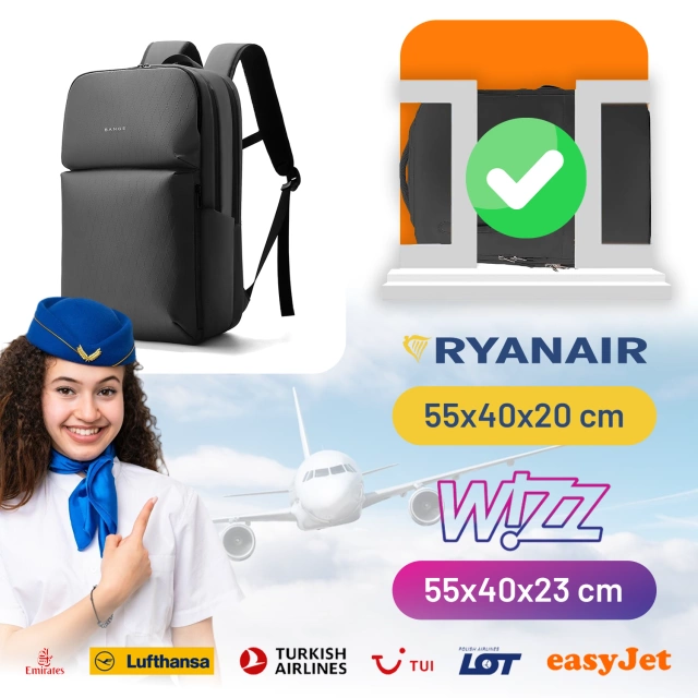 Bange wasserdichter Rucksack für 15,6-Zoll-Laptop, Stadtreisender, 45 x 30 x 16 cm, für Arbeit, Flugzeug, Herren, Damen, mit USB-Anschluss Schwarz