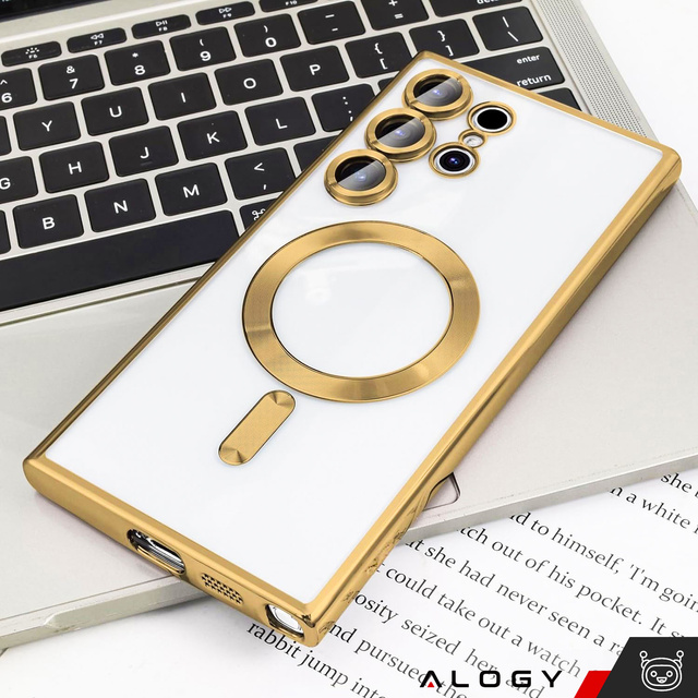 Чохол для Samsung Galaxy S24 Ultra Mag Safe Glamour Case Ring Housing Camera Protection Alogy Gold Transparent