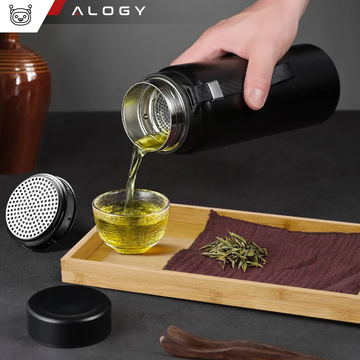 Termoska termoláhev 1l na kávu yerba mate čaj s louhovacím sítkem velké Alogy ocel černá Mycí kartáč