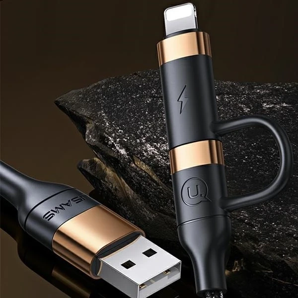 USAMS Pletený kabel U62 2xUSB-C/USB-A /lightning 1,2m PD Fast Charge černý