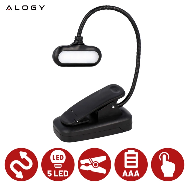 Alogy LED Clip Desk Lamp Cordless Rechargeable Reading Black