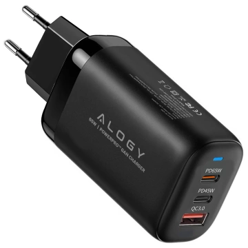 Alogy GaNCarge Kompaktní nástěnná nabíječka 3v1 rychlé nabíjení GaN3 65W USB-A 30W 2x USB-C 65W černá