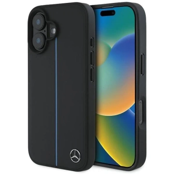 Чохол Mercedes iPhone 16 6.1" Black Hardcase MB Blue Line Leather MagSafe