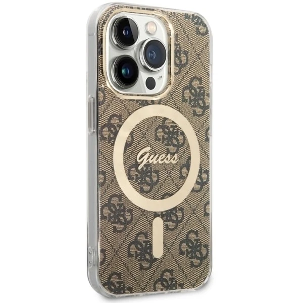 Guess GUHMP14LH4STW Handyhülle für Apple iPhone 14 Pro 6.1" braun/braun Hardcase 4G MagSafe