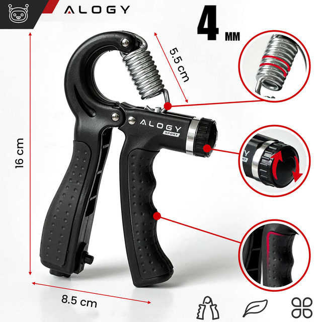 Rukoväť rukoväte na cvičenie, nastaviteľný vysoký odpor 10-60kg Alogy Sport grip s reguláciou a pultom Black