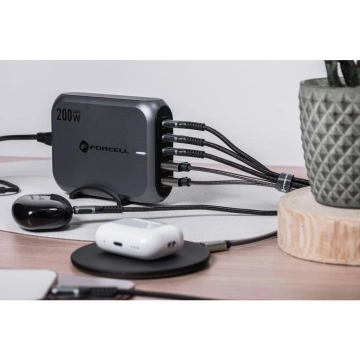 Stolná nabíjačka Forcell GaN III 200W 3xUSB-C 2xUSB-A PD QC SFC