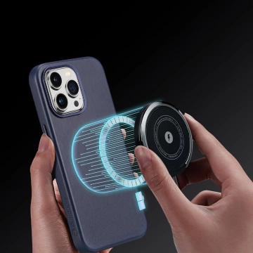 Dux Ducis Naples case iPhone 14 Pro magnetic leather case MagSafe blue