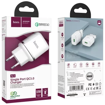 HOCO USB A QC3.0 3A 18W N3 nástenná nabíjačka biela