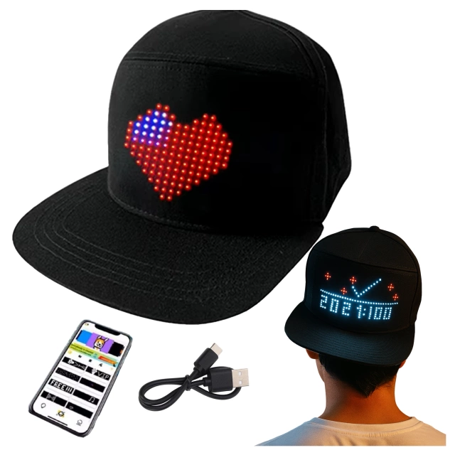 Šiltovka Alogy PixelCap™ LED s RGB LED osvetlením, Bluetooth Pixels, ovládanie mobilným telefónom, aplikácia Pixel, čierna