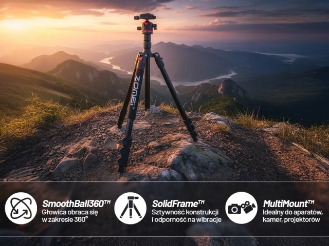 Statyw Profesjonalny 2w1 – Tripod i Monopod do Aparatu i Kamery, Składany z Regulowaną Wysokością i Głowicą Kulową 360°, Stabilny i Lekki, ProStand™ – Czarny