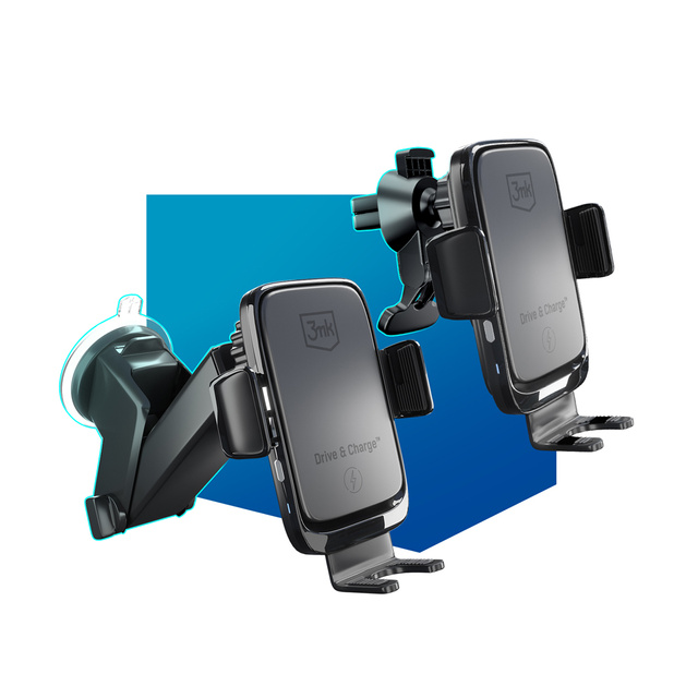 Uchwyt samochodowy na telefon 3mk Drive&Charge z ładowarką indukcyjną na szybę kokpit