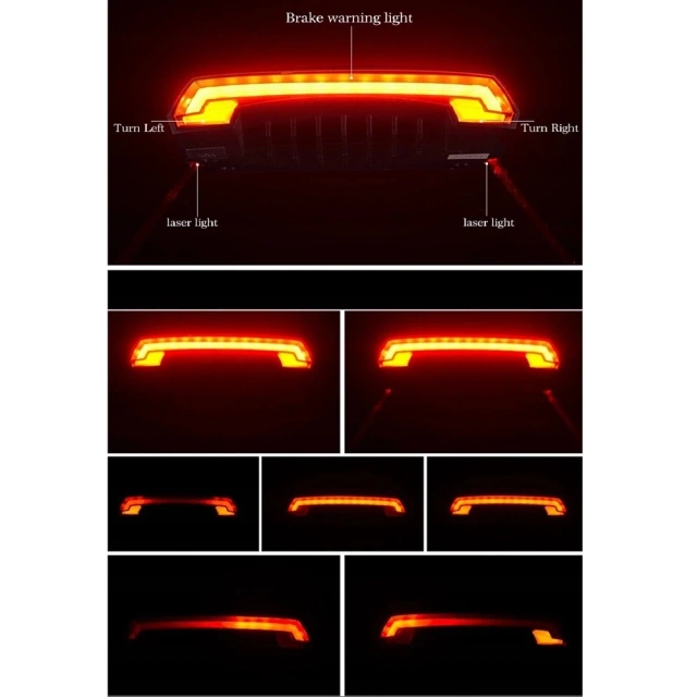 Rockbros LKWD-R1 Fahrradrücklicht mit Laser und Fernbedienung, Micro-USB-Kabel – USB-A – Schwarz