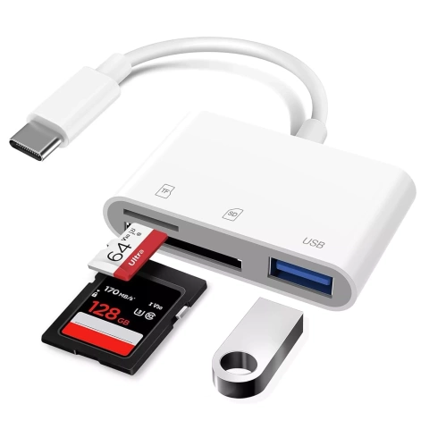 SD TF картрідер USB Alogy адаптер з роз'ємом USB-C для Apple iPhone iPad White