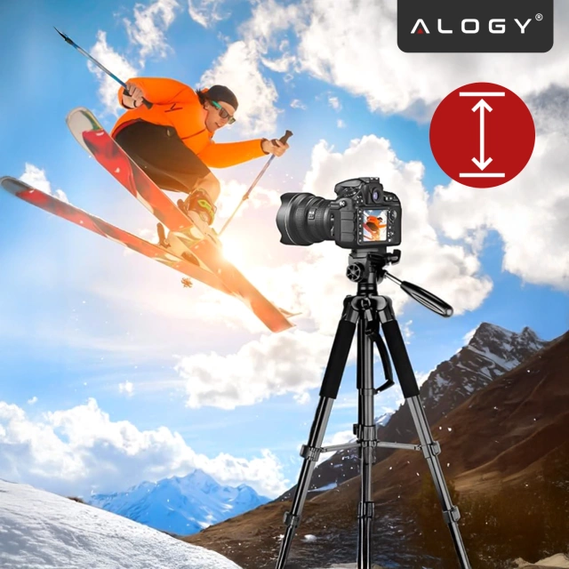 Fotografování ze stativu Stativ Univerzální stojan na fotoaparát 1/4 držák na telefon s fotoaparátem 170 cm Alogy Black