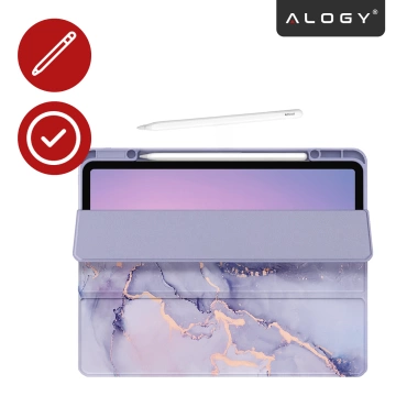 Ochranný kryt pro Apple iPad 10,9" 10. generace 2022 / iPad 11" A16 11. generace 2025 Hybrid s držákem stylusu, skládací kryt s funkcí stojánku 2 v 1, pouzdro Alogy HybridBook™ – mramorově fialová