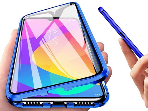 Etui magnetyczne szklane Dr.Fit dwustronne do Xiaomi Mi 9 Niebieskie