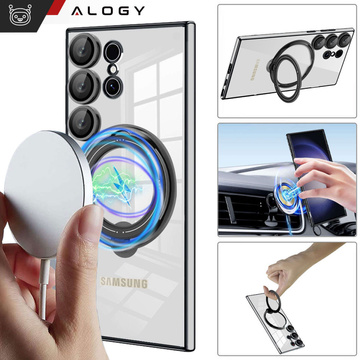 Чохол для Samsung Galaxy S24 Ultra Magnetic Case Ring Mag Safe Clear Holder Magnet Alogy Black Transparent Qi Charger