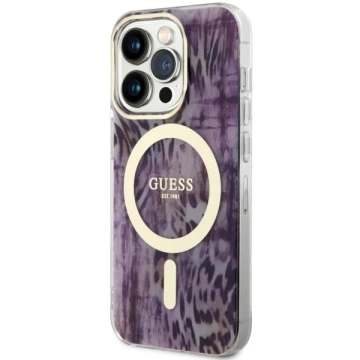 Guess GUHMP14XHLEOPWP Handyhülle für Apple iPhone 14 Pro Max 6,7" rosa/rosa Hardcase Leopard MagSafe