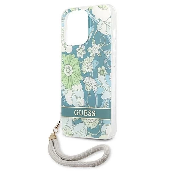 Guess GUHCP13LHFLSN iPhone 13 Pro / 13 6,1" zielony/zelené pevné puzdro Flower Strap