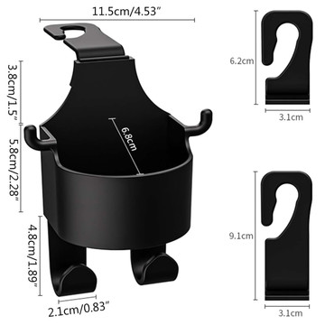 2x Wieszak uchwyt haczyk samochodowy 5w1 na fotel zagłówek organizer do auta samochodu na kubek napój Alogy Car Czarny