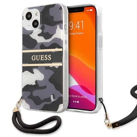 Guess GUHCP13SKCABBK iPhone 13 mini 5,4" czarny/чорний твердий чохол Camo Strap Collection