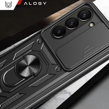 Hülle für iPhone 14 Pro Mag Safe Matt Case Cover matt Alogy Ring gepanzerte Handyhülle Schwarz