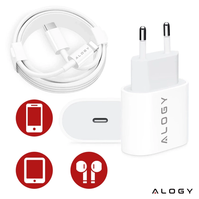 Alogy wall charger fast USB-C PD 20W Lightning cable 1m White
