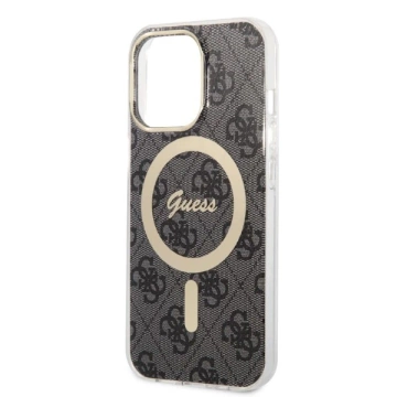 Zestaw Guess GUBPP13LH4EACSK Case Charger iPhone 13 Pro čierne/čierne pevné puzdro 4G MagSafe Print