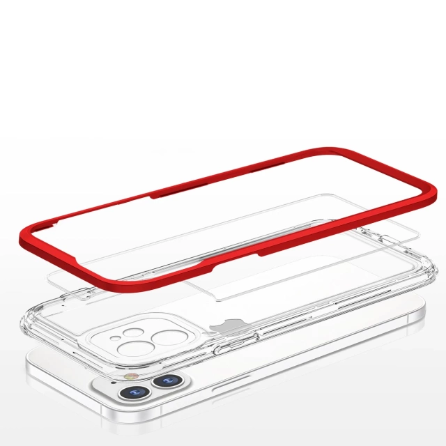Clear 3in1 case for iPhone 12 gel cover with frame red