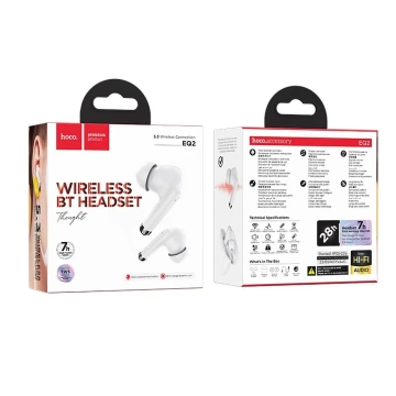 Slúchadlá Hoco EQ2 TWS, biele, Bluetooth 5.3, puzdro, 7h prevádzková doba
