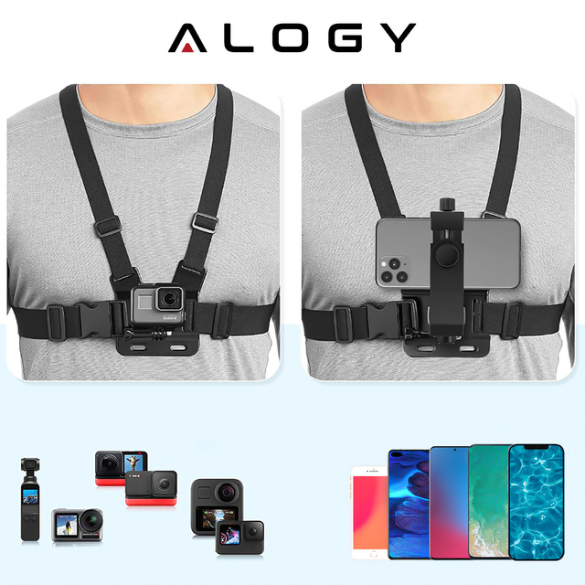 Спортивний ремінь Alogy Chest нагрудний тримач для фотоапарата, камер GoPro, телефону універсальний Black
