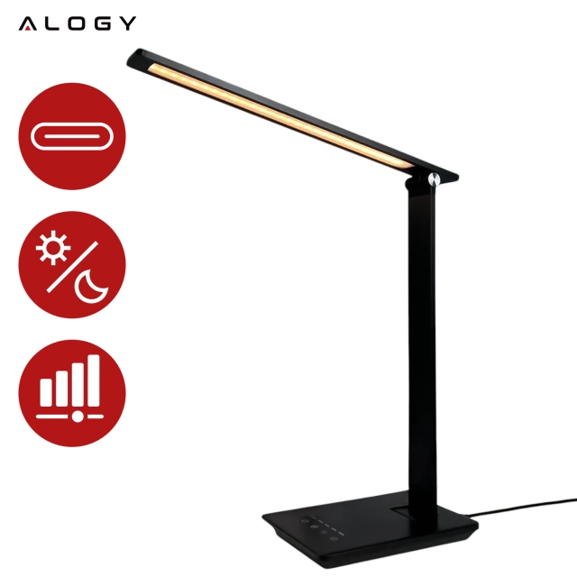 Alogy Desk LED Lamp with USB Charging Port, Foldable, Black