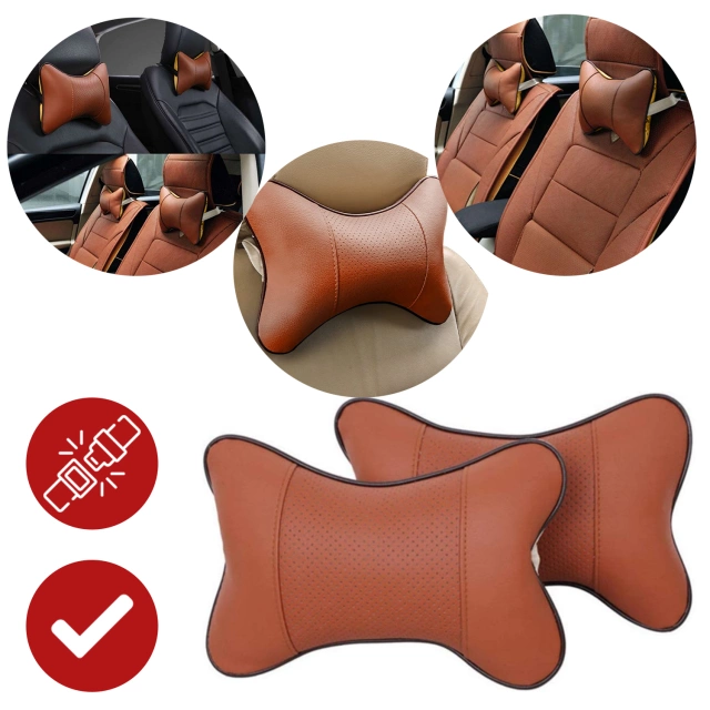 2x Pillow for the headrest for the car comfortable car headrest for the neck Brown