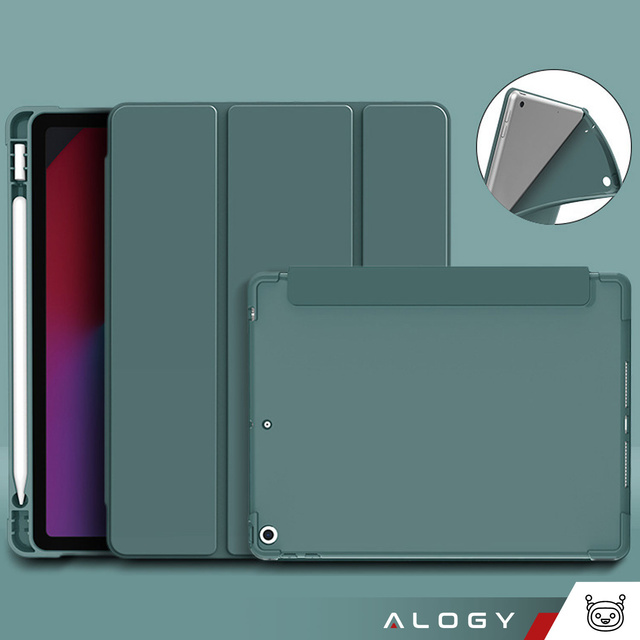 Hülle für Apple iPad 10.2 9 Gen 8/7 2021/2020/2019 Smart Pencil Case Alogy TPU Tablet Cover Grünes Glas