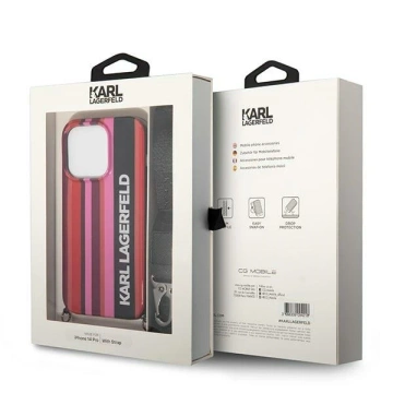 Pouzdro na telefon Karl Lagerfeld KLHCP14XSTSTP pro Apple iPhone 14 Pro Max 6,7" pevné pouzdro růžové/růžové Color Stripes Strap