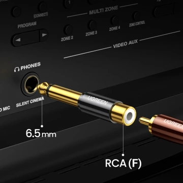 UGREEN adaptér 6,35 mm jack (samec) na RCA (samica) zlatý (AV169 80731)