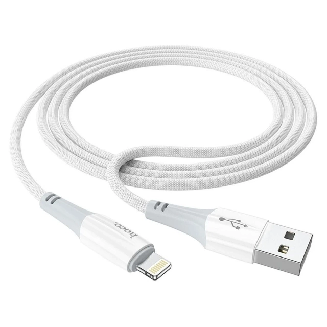 Prepojovací kábel HOCO USB-A na Lightning X70, 1 m, biely nylonový opletený, 2,4 A