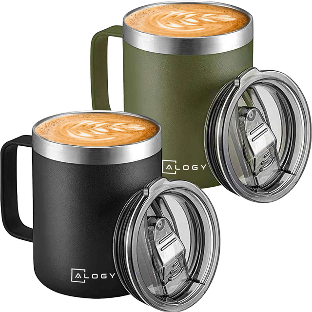 Thermal mugs set of 2 mugs Thermal mug 420ml with handle lid for coffee tea steel Alogy Black Green