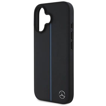 Чохол Mercedes iPhone 16 6.1" Black Hardcase MB Blue Line Leather MagSafe