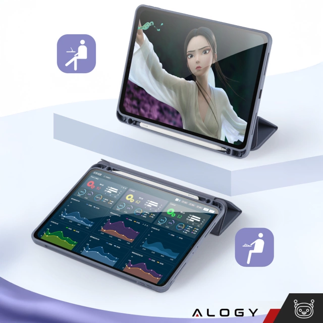 Etui ochronne z rysikiem do Apple iPad Air 13" 2024/2025, iPad Pro 12.9" 2018-2022 obudowa na tablet Fioletowe + Szkło