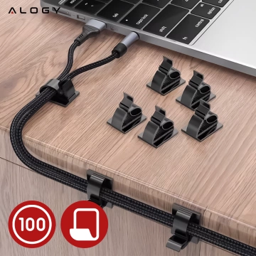 Self-adhesive clips x100 Desk cable organizer cable organizers for desk top wires 3M tape Alogy [100pcs]