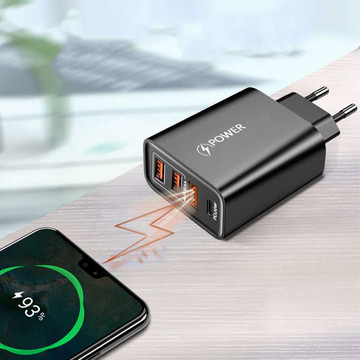 Alogy wall charger fast 3x USB-A USB-C Quick Charge QC 3.0 PD 20W Black