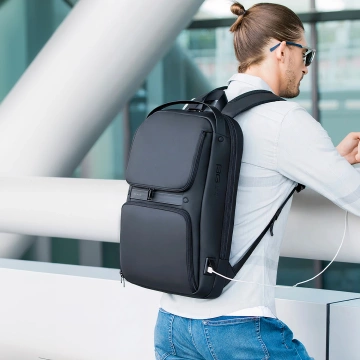 Bange Wasserdichter Rucksack, Laptoptasche, 15,6 Zoll, Reisezubehör, 48 x 30 x 12,5 cm, für Arbeit, Schule, Flugzeug, Herren, Damen, USB und USB-C, Schwarz