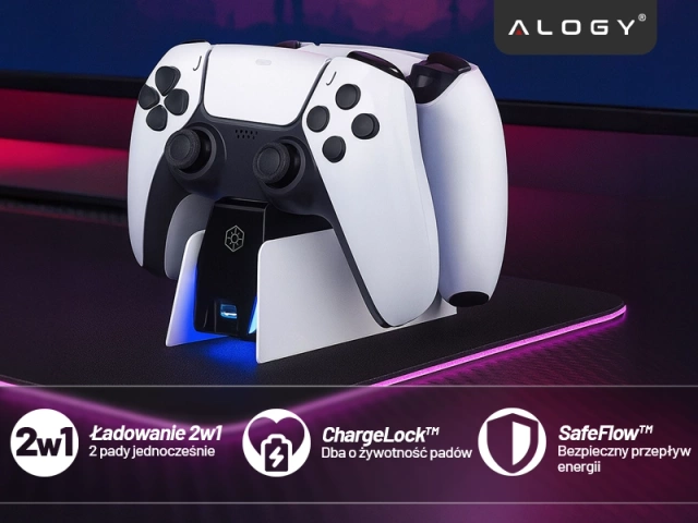 Podwójna stacja dokująca ładująca do kontrolera Pada do PlayStation 5 PS5 do 2 Padów Alogy Biała