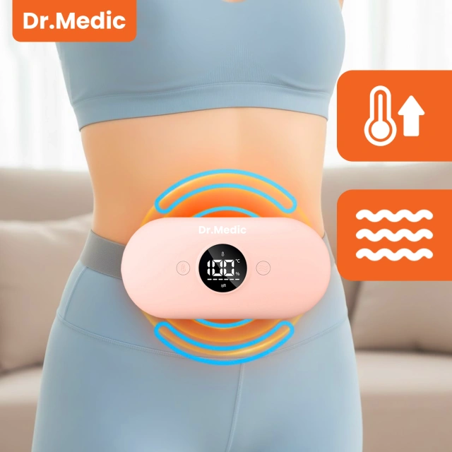 Pas Grzejący z Masażerem na okres i plecy - przeciwbólowy, ciepło + wibracje, 6 poziomów intensywności, akumulator 1800 mAh - Dr.Medic ThermoPulse™ Różowy