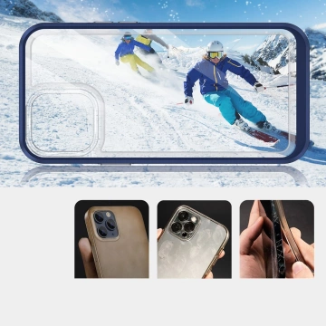 Čiré pouzdro 3v1 pro iPhone 13 Pro Max s modrým rámečkem gelový kryt