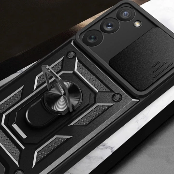 Hybrid Armor Camshield Hülle für Samsung Galaxy S23 gepanzerte Hülle mit Kameraabdeckung blau