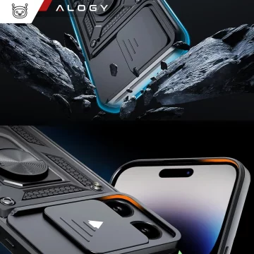 Puzdro pre Apple iPhone 16 pancierové Slide Case Ring puzdro ochrana fotoaparátu Camshield Alogy čierne