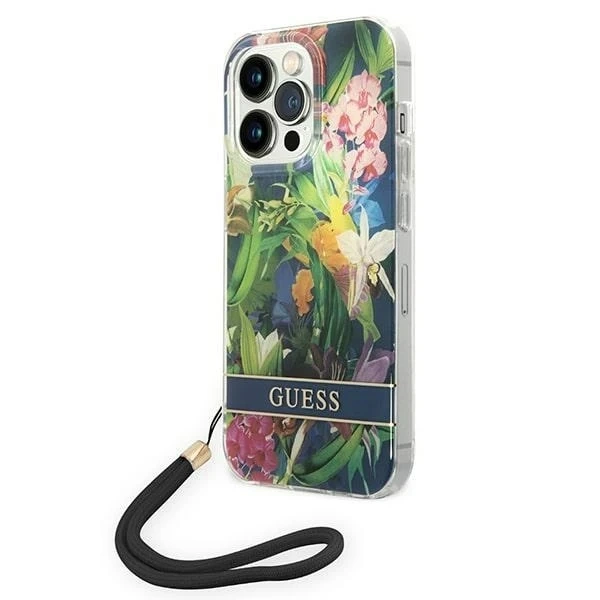 Etui Guess GUOHCP14LHFLSB для Apple iPhone 14 Pro 6,1" niebieski/синій жорсткий чохол Flower Strap
