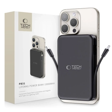 Magnetische Powerbank mit Kabel PB31 Lifemag Magsafe Power Bank 10000 mAh (Typ C Lightning) Schwarz